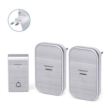 Aigostar - SET 2x Draadloze deurbel met stekker 230V/12V IP44 zilver