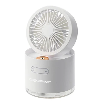 Aigostar - Draadloze mini tafelventilator met luchtbevochtiger 10W/5V wit