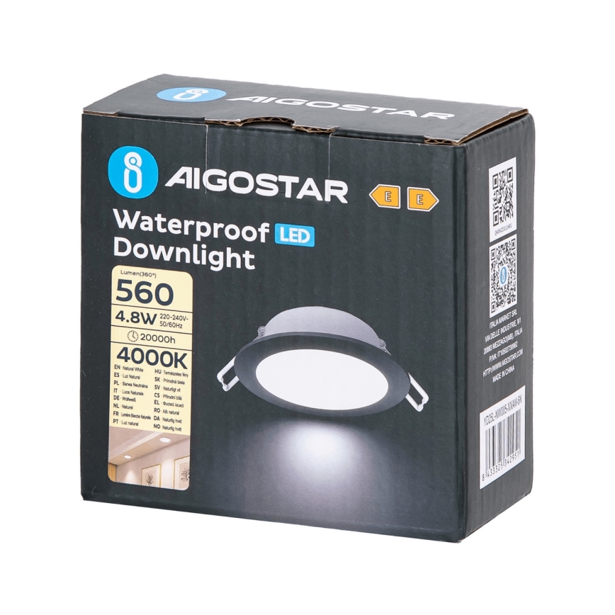 Aigostar - Hangende LED Badkamer plafond verlichting LED/4,8W/230V 4000K zwart IP65