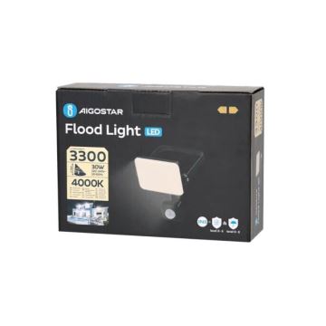 Aigostar - LED Schijnwerper met sensor LED/30W/230V 4000K IP65 zwart