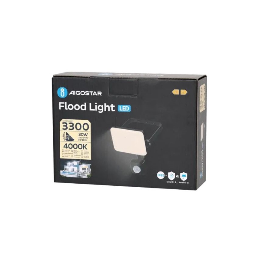 Aigostar - LED Schijnwerper met sensor LED/30W/230V 4000K IP65 zwart