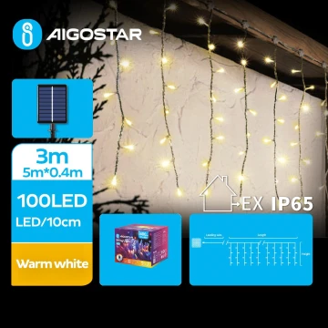 Aigostar - LED Solar Kerst lichtsnoer 100xLED/8 Functies 8x0,4m IP65 warm wit