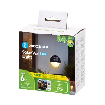 Aigostar - LED Solar wandlamp LED/1W/1,2V zwart 2700K IP44