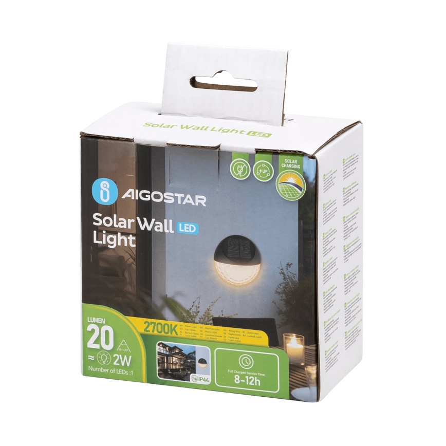 Aigostar - LED Solar wandlamp LED/2W/1,2V zwart 2700K IP44