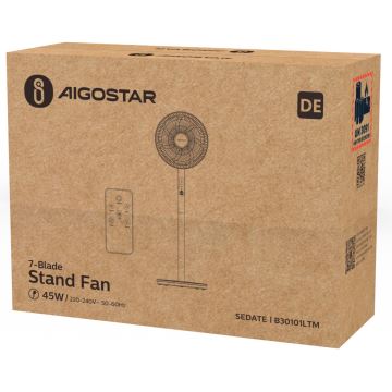 Aigostar - Staande ventilator 45W/230V wit + afstandsbediening