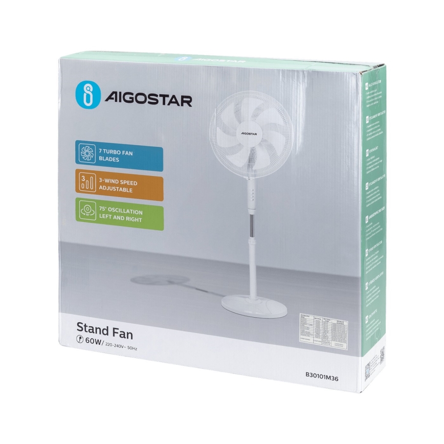 Aigostar - Staande ventilator 60W/230V wit