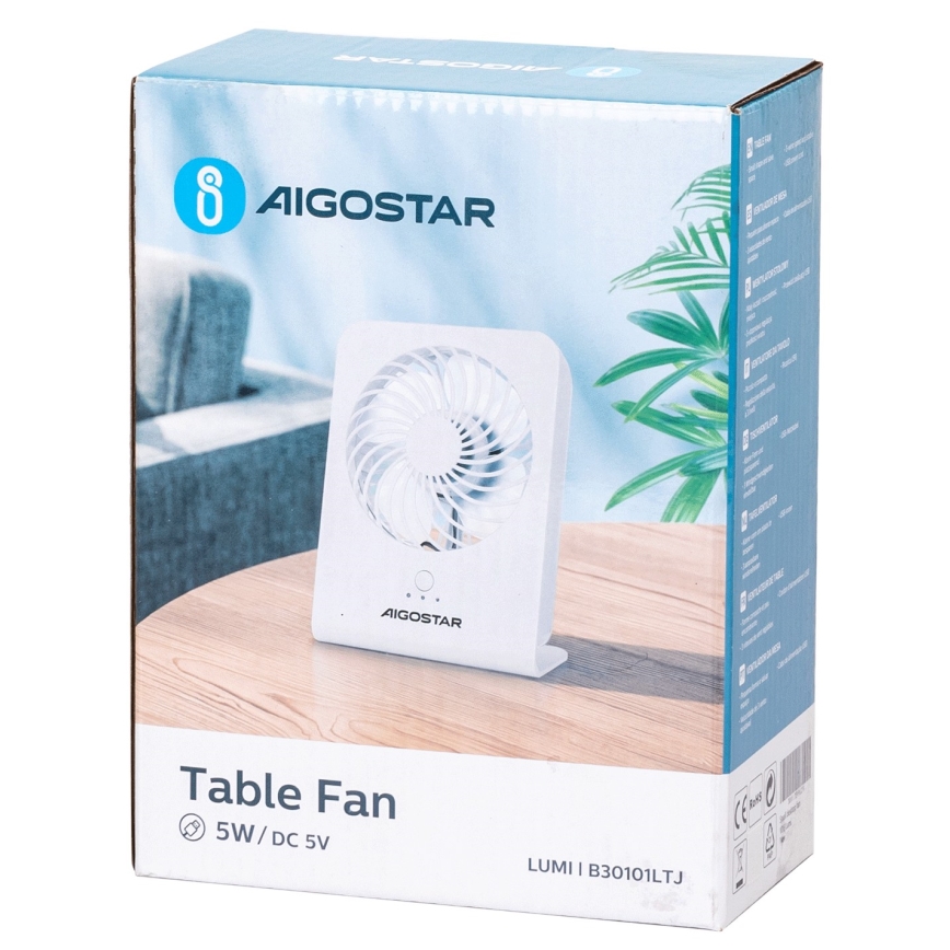 Aigostar - Tafelventilator 5W/5V wit