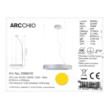 Arcchio - LED Kroonluchter aan een snoer PIETRO 2xLED/45W/230V