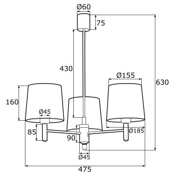 Argon 1498 - Hanglamp aan een paal PONTE 3xE27/15W/230V roze/messing