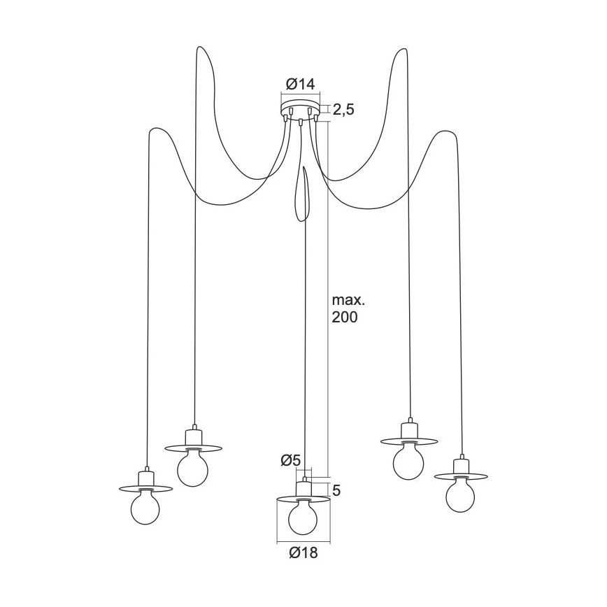 Argon 2077 - Hanglamp aan een koord CORSO 5xE27/15W/230V wit