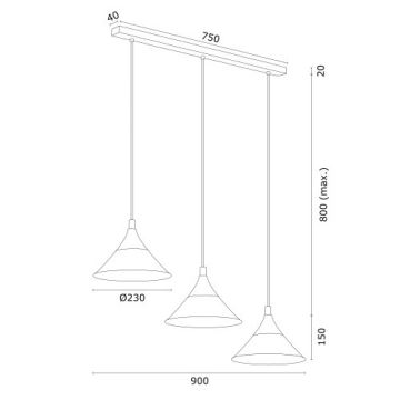 Argon 6140 - Hanglamp aan een koord MASSETO 3xE27/15W/230V zwart/gouden