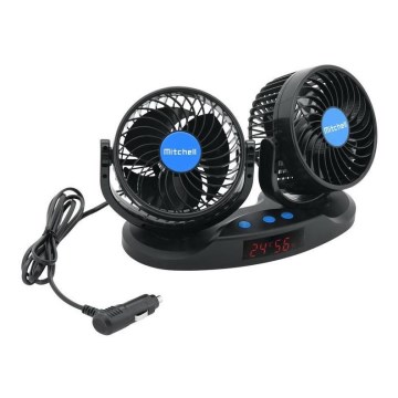 Autodashboardventilator met thermometer 9W/12V zwart