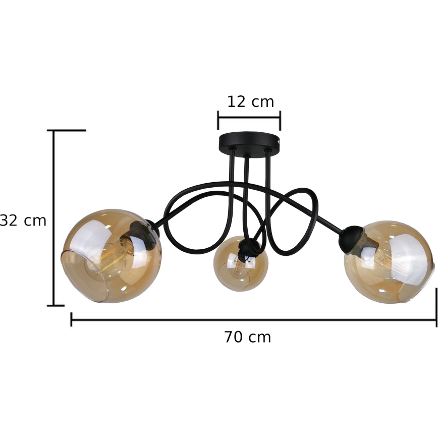 Bevestigde hanglamp VENUS BLACK 3xE27/60W/230V