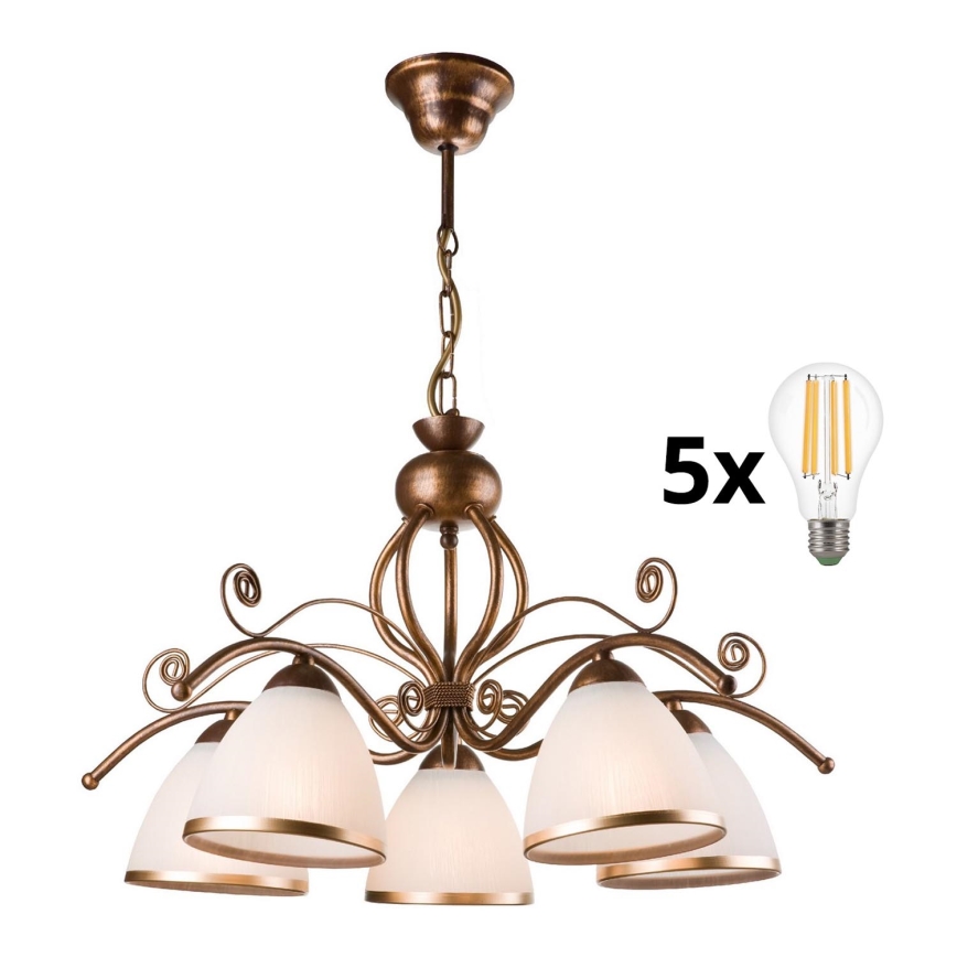 Brilagi - LED Hanglamp aan een ketting ANTICO 5xE27/60W/230V brons patina