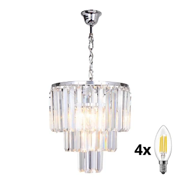 Brilagi - LED Kristallen hanglamp aan een ketting MOZART 4xE14/40W/230V glanzend chroom
