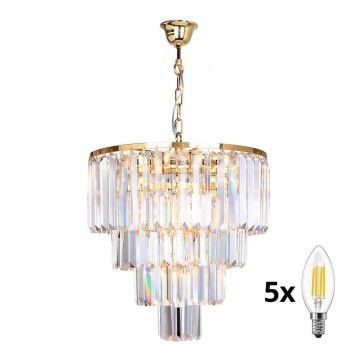 Brilagi - LED Kristallen hanglamp aan een ketting MOZART 5xE14/40W/230V goud