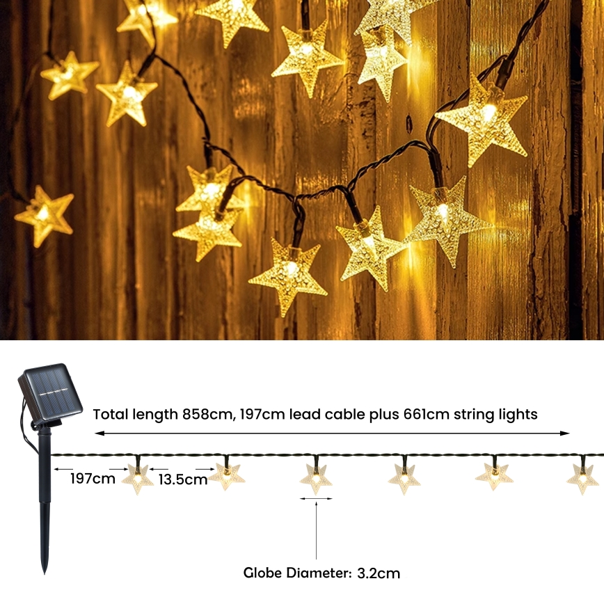 Brilagi - LED Solar Decoratieve lichtsnoer STARS 50xLED/8 Functies 7m IP65 warm wit