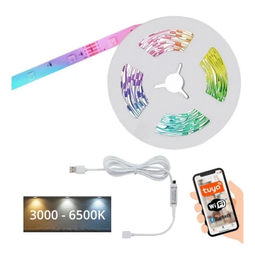 Brilo - LED RGBW dimbare strip MUSIC 6,6m LED/7,5W/USB Wi-Fi Tuya