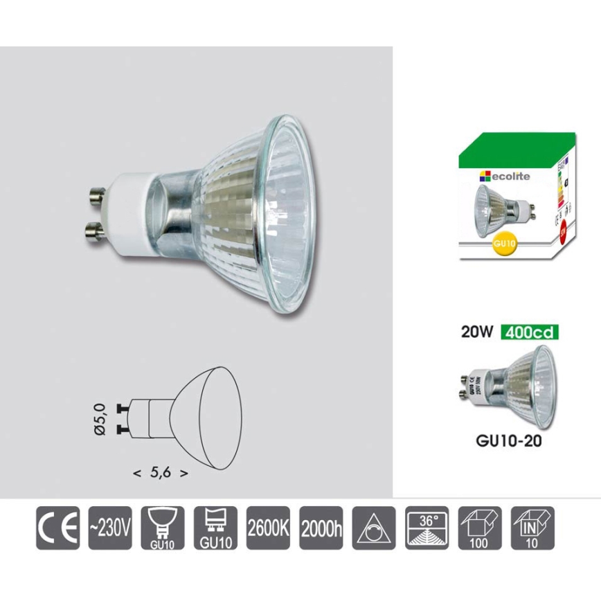 Dimbare heavy-duty lamp GU10/20W/230V 2600K - Ecolite