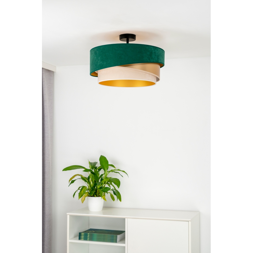 Duolla - Bevestigde hanglamp KOBO 1xE27/15W/230V diameter 45 cm groen/goud/crème