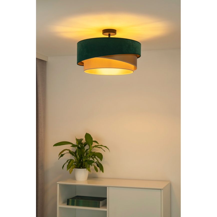 Duolla - Bevestigde hanglamp KOBO 1xE27/15W/230V diameter 45 cm groen/goud/crème