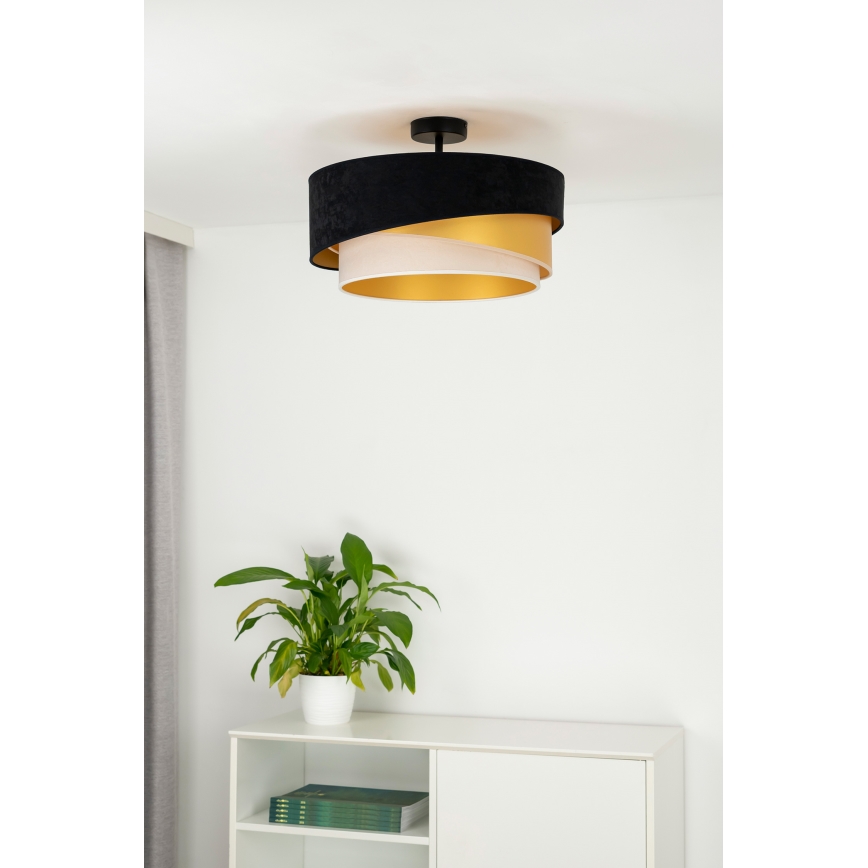 Duolla - Bevestigde hanglamp KOBO 1xE27/15W/230V diameter 45 cm zwart/goud/crème