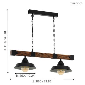 Eglo - Hanglamp aan een ketting 2xE27/60W/230V - FSC gecertificeerd