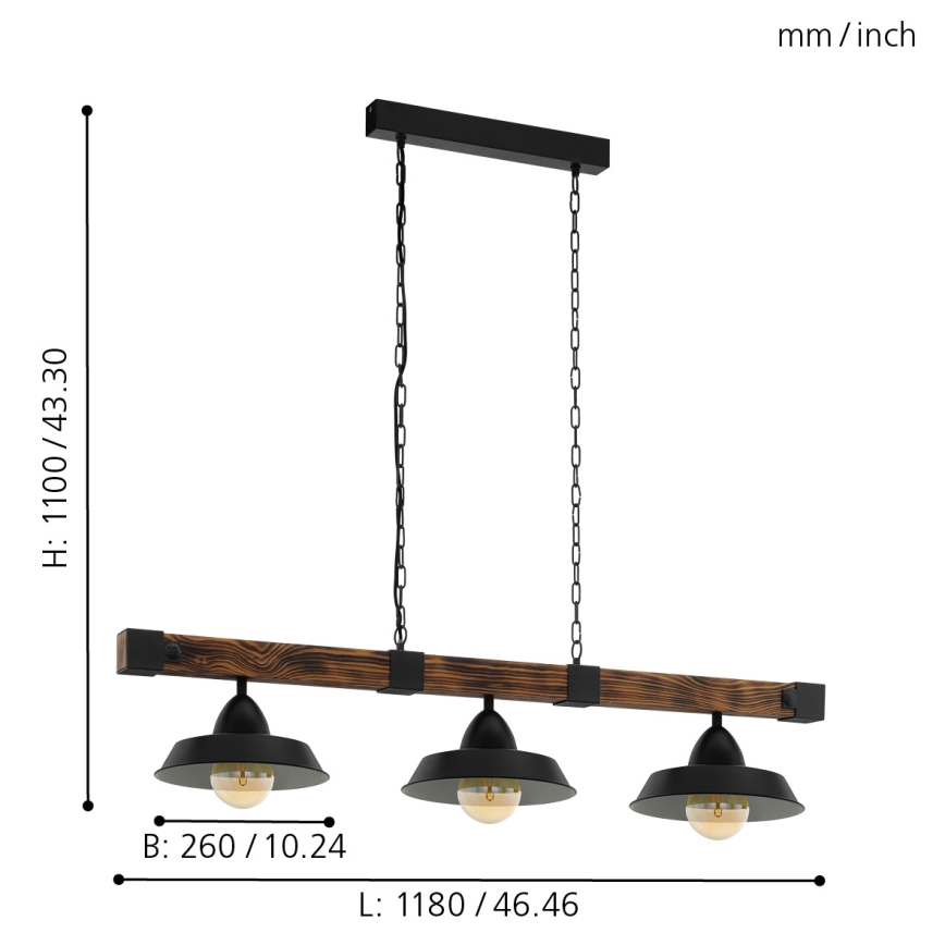 Eglo - Hanglamp aan een ketting 3xE27/60W/230V - FSC gecertificeerd