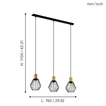 Eglo - Hanglamp aan een koord 3xE27/60W/230V - FSC gecertificeerd