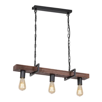 Hanglamp aan een ketting HARD 3xE27/11W/230V hout/zwart