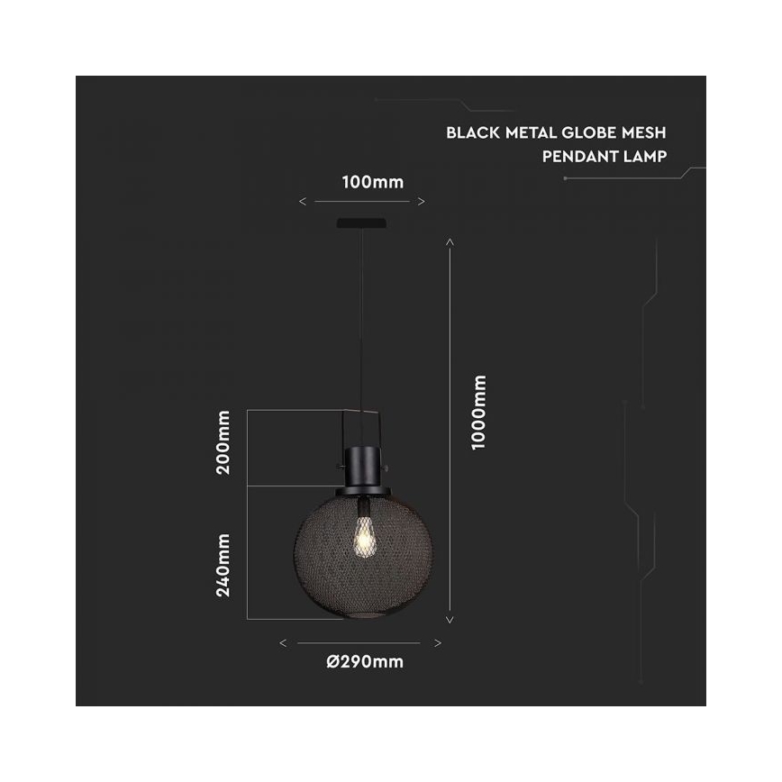 Hanglamp aan een koord 1xE27/60W/230V zwart