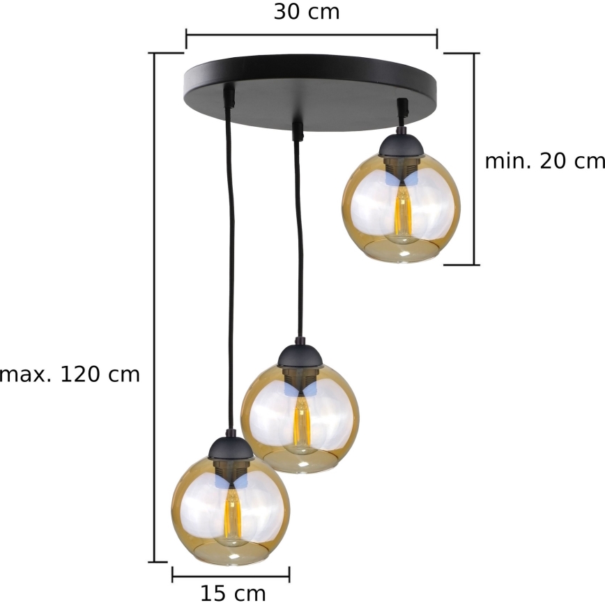 Hanglamp aan een koord AMBRE BLACK 3xE27/60W/230V diameter 30 cm