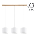 Hanglamp aan een koord BENITA 3xE27/40W/230V wit/eiken – FSC gecertificeerd