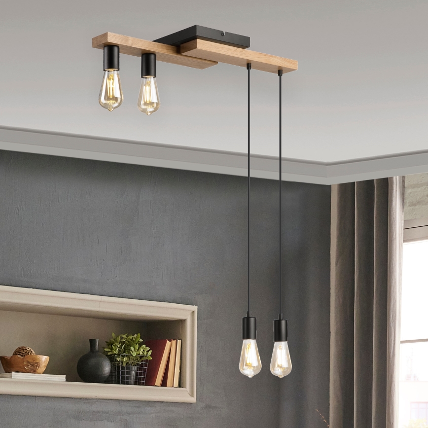 Hanglamp aan een koord CORTINA 4xE27/15W/230V zwart/eiken