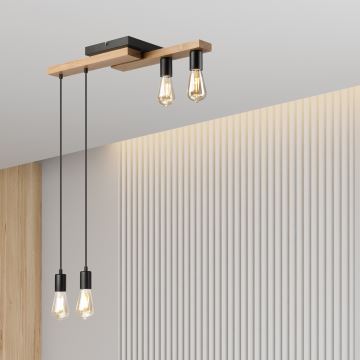 Hanglamp aan een koord CORTINA 4xE27/15W/230V zwart/eiken