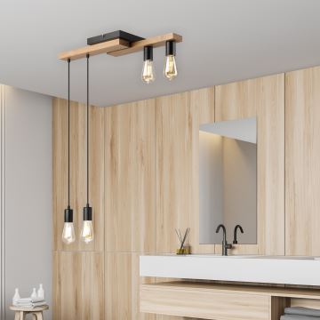 Hanglamp aan een koord CORTINA 4xE27/15W/230V zwart/eiken