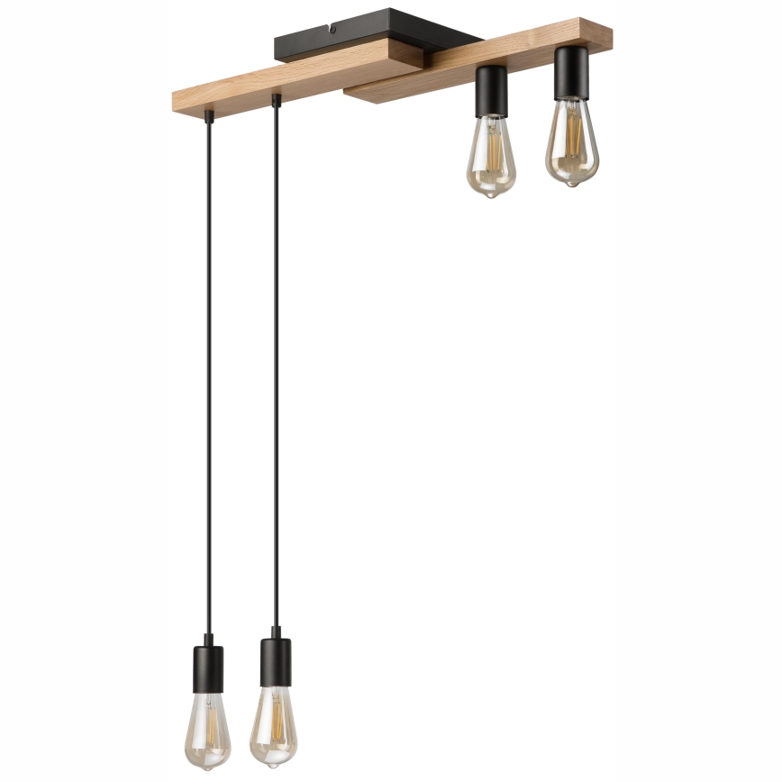 Hanglamp aan een koord CORTINA 4xE27/15W/230V zwart/eiken