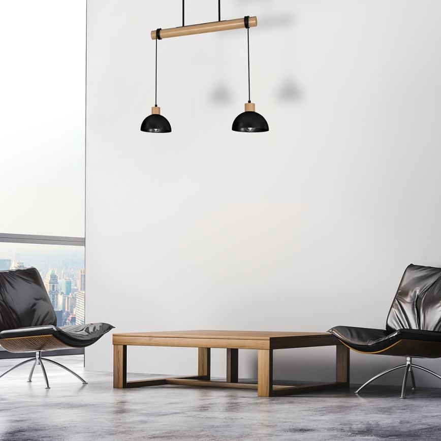 Hanglamp aan een koord ERIK 2xE27/60W/230V beige/zwart