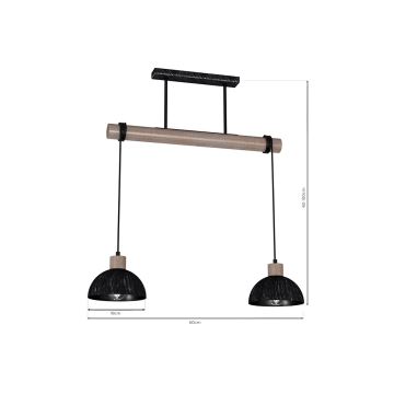 Hanglamp aan een koord ERIK 2xE27/60W/230V bruin/zwart