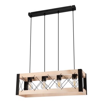 Hanglamp aan een koord FRIDA 4xE27/60W/230V zwart/beige beuken