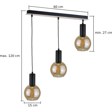 Hanglamp aan een koord JANTAR WOOD 3xE27/60W/230V