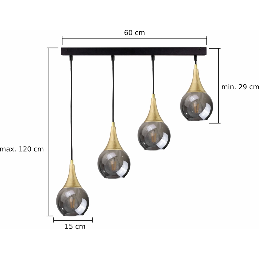 Hanglamp aan een koord LACRIMA SMOKY 4xE27/60W/230V