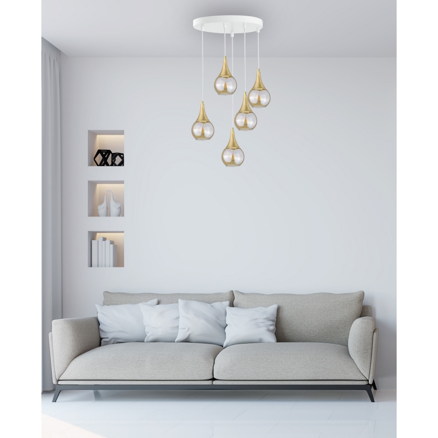 Hanglamp aan een koord LACRIMA WHITE 5xE27/60W/230V diameter 45 cm