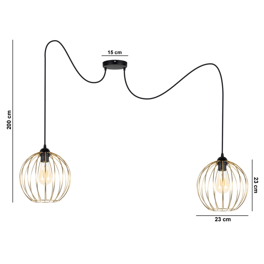 Hanglamp aan een koord MATT 2xE27/60W/230V zwart/gouden