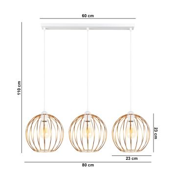 Hanglamp aan een koord MATT 3xE27/60W/230V wit/koper