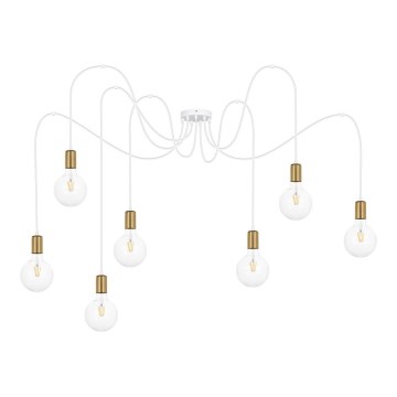 Hanglamp aan een koord MIROS 7xE27/60W/230V wit/gouden