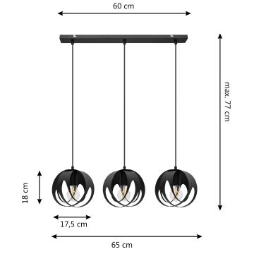 Hanglamp aan een koord MOONLIGHT 3xE27/60W/230V zwart