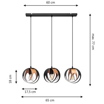 Hanglamp aan een koord MOONLIGHT 3xE27/60W/230V zwart/koper