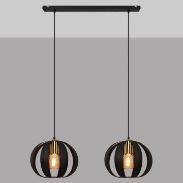 Hanglamp aan een koord NEWTON 2xE27/60W/230V zwart/gouden