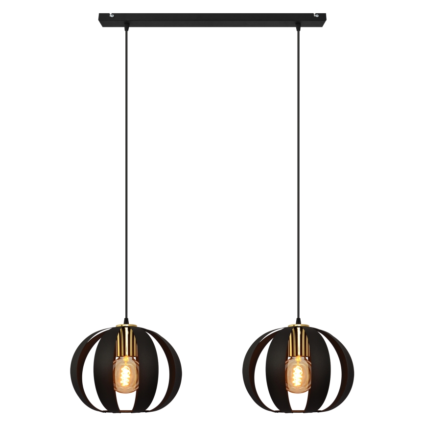 Hanglamp aan een koord NEWTON 2xE27/60W/230V zwart/gouden